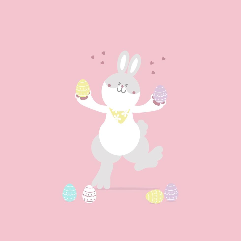 happy easter festival with animal pet bunny rabbit and egg, pastel color, flat vector illustration cartoon character