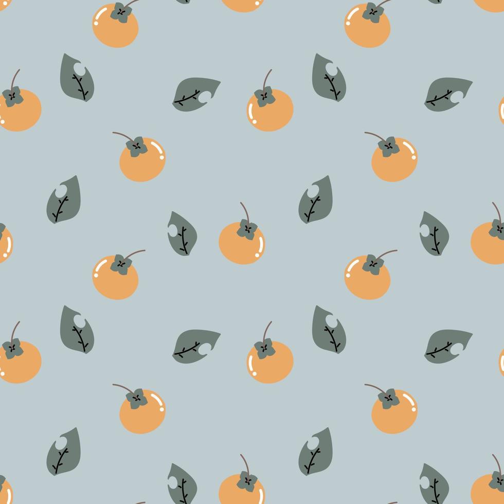 seamless cute, sweet, pastel, persimmon with leaf repeat pattern in blue background, flat vector illustration design