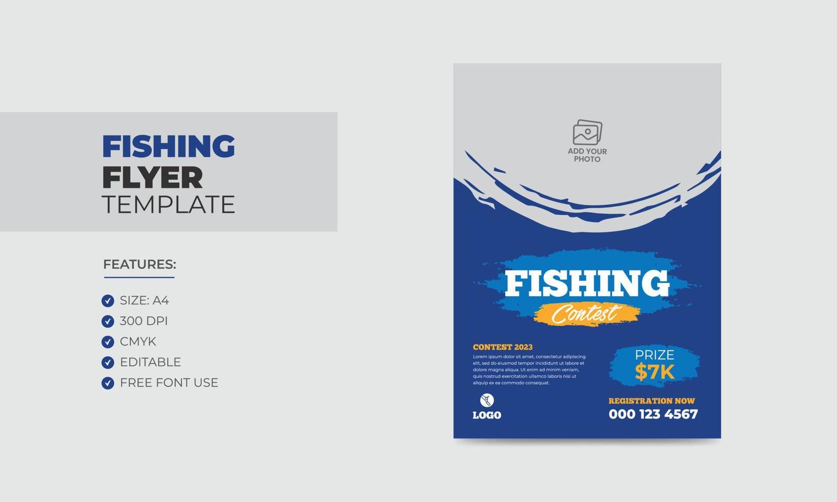 Fishing contest flyer template editable fishing poster design vector