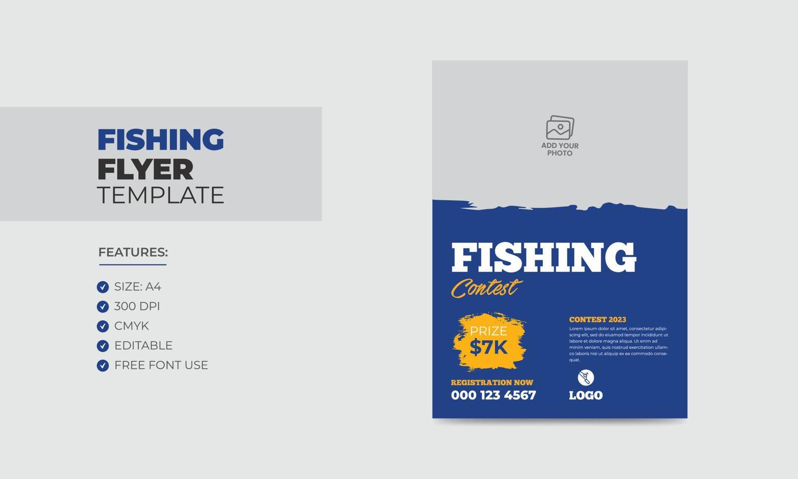 plantilla de volante de concurso de pesca diseño de cartel de pesca editable vector