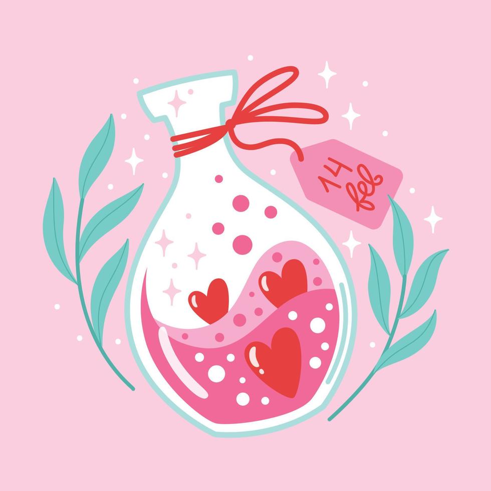 ilustración del día de san valentín con flores, corazones y regalos para el día de san valentín vector