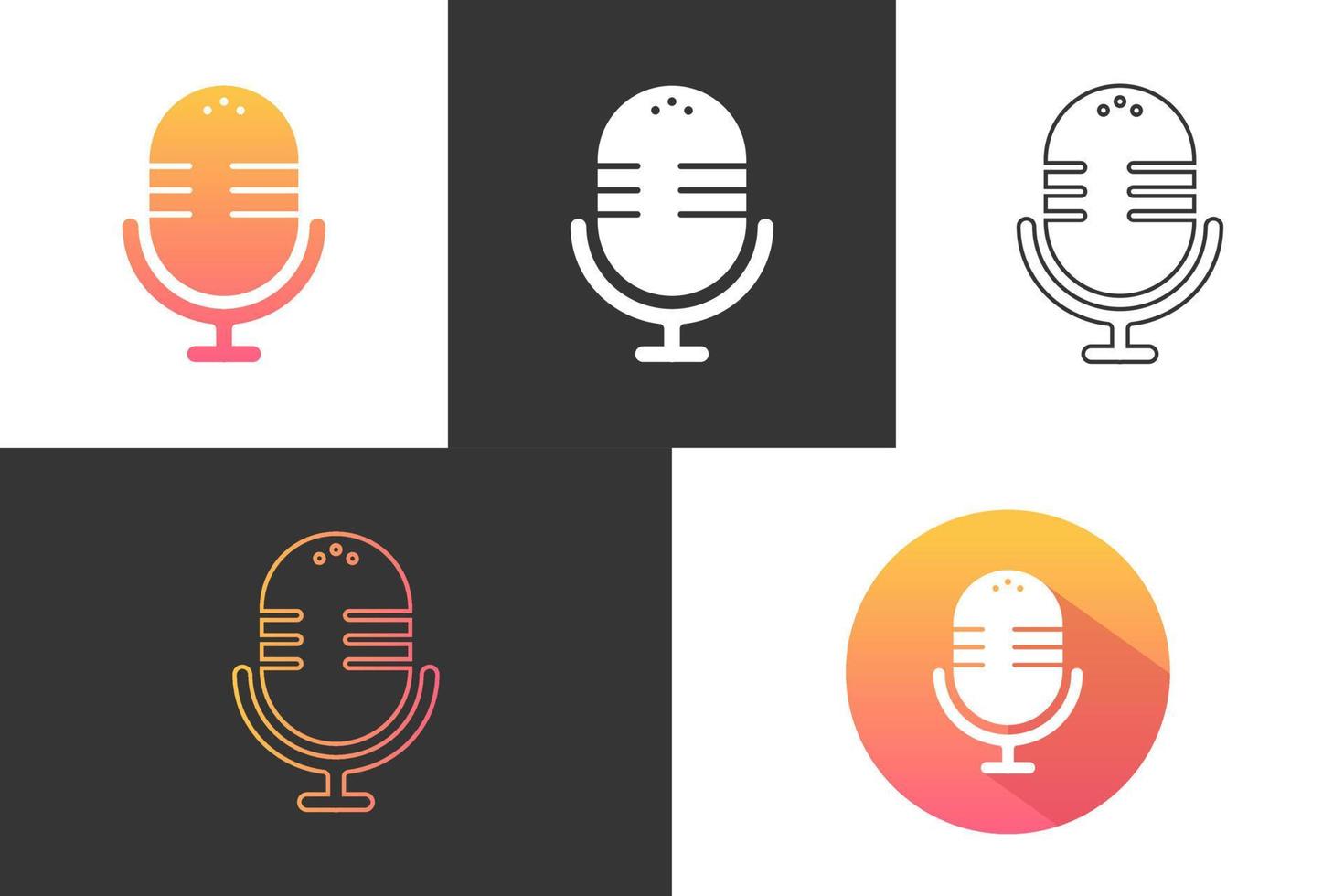 estudio de grabación de música micrófono colorido icono logo vector ilustración conjunto