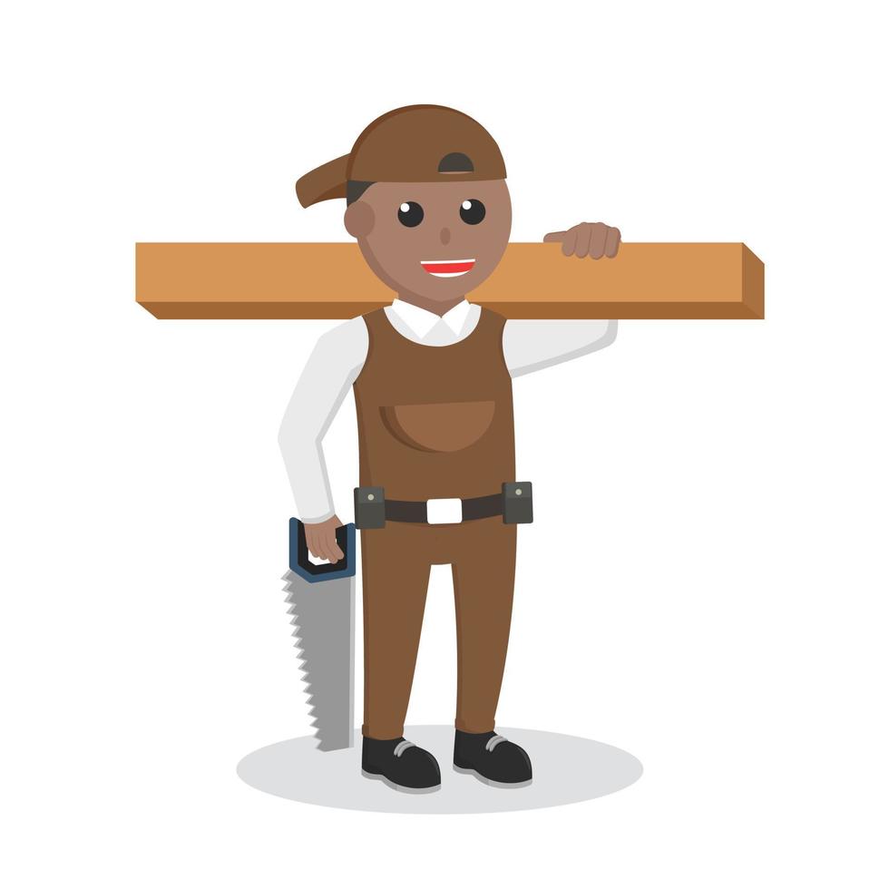 carpenter african with wood log and saw vector