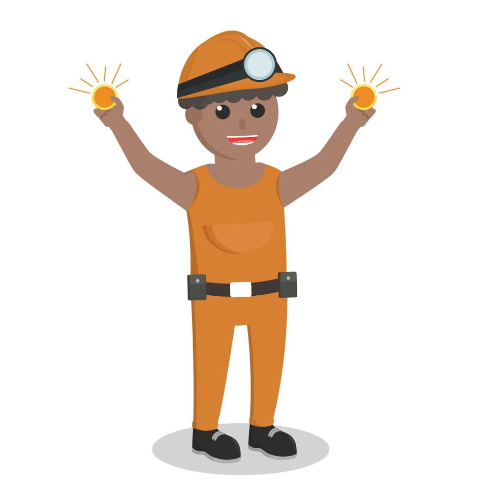 miner african holding gold coin vector