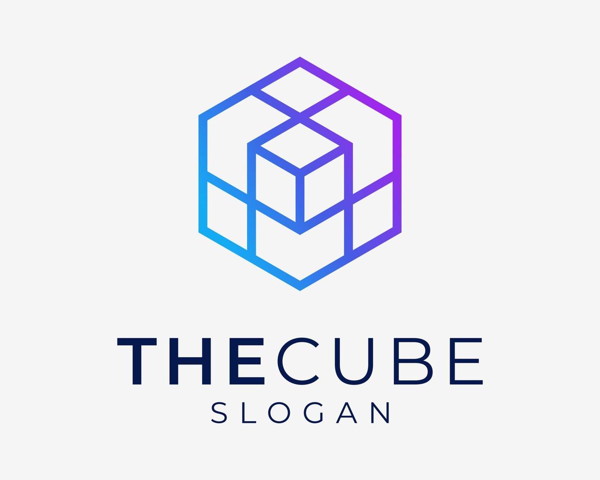 Hexagon Cube Block Cubic Polygon Line Art Geometric Mosaic Low Poly Connection Vector Logo Design