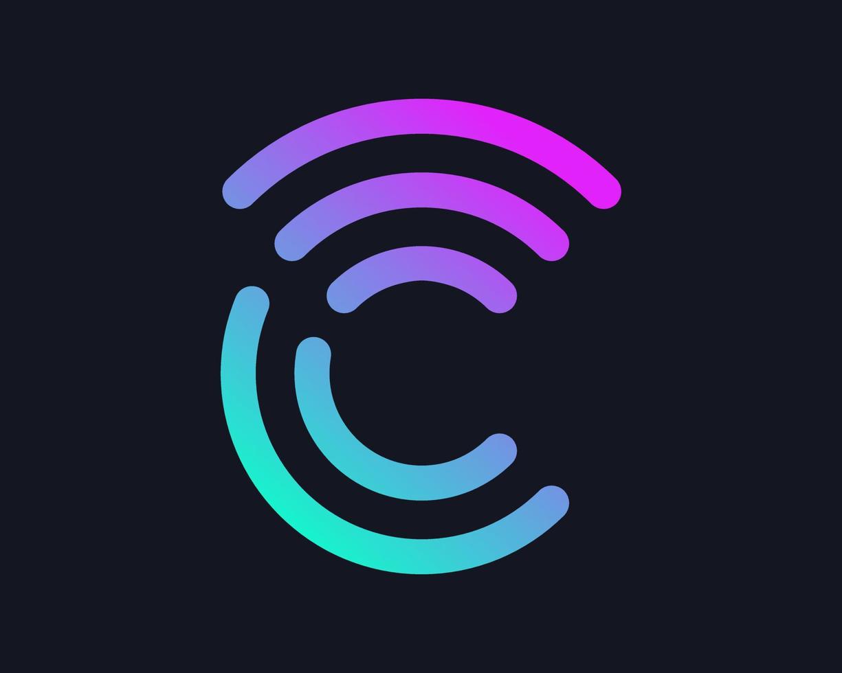 Letter C Wireless Signal Connection Internet Radio Wave Modern Future Simple Line Vector Logo Design