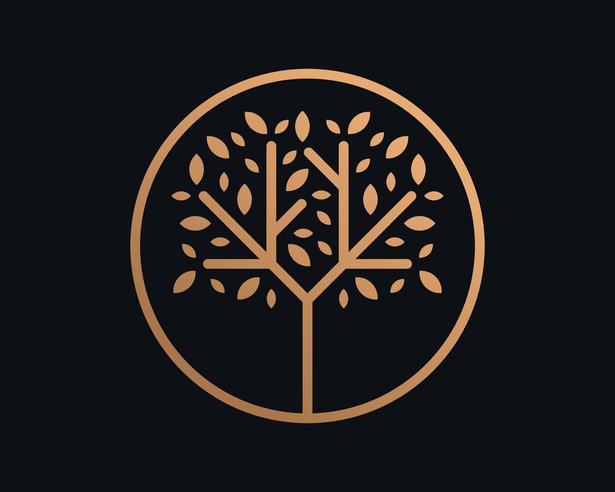 árbol rama naturaleza hojas bosque natural oro elegante lujo círculo marco línea vector logo diseño