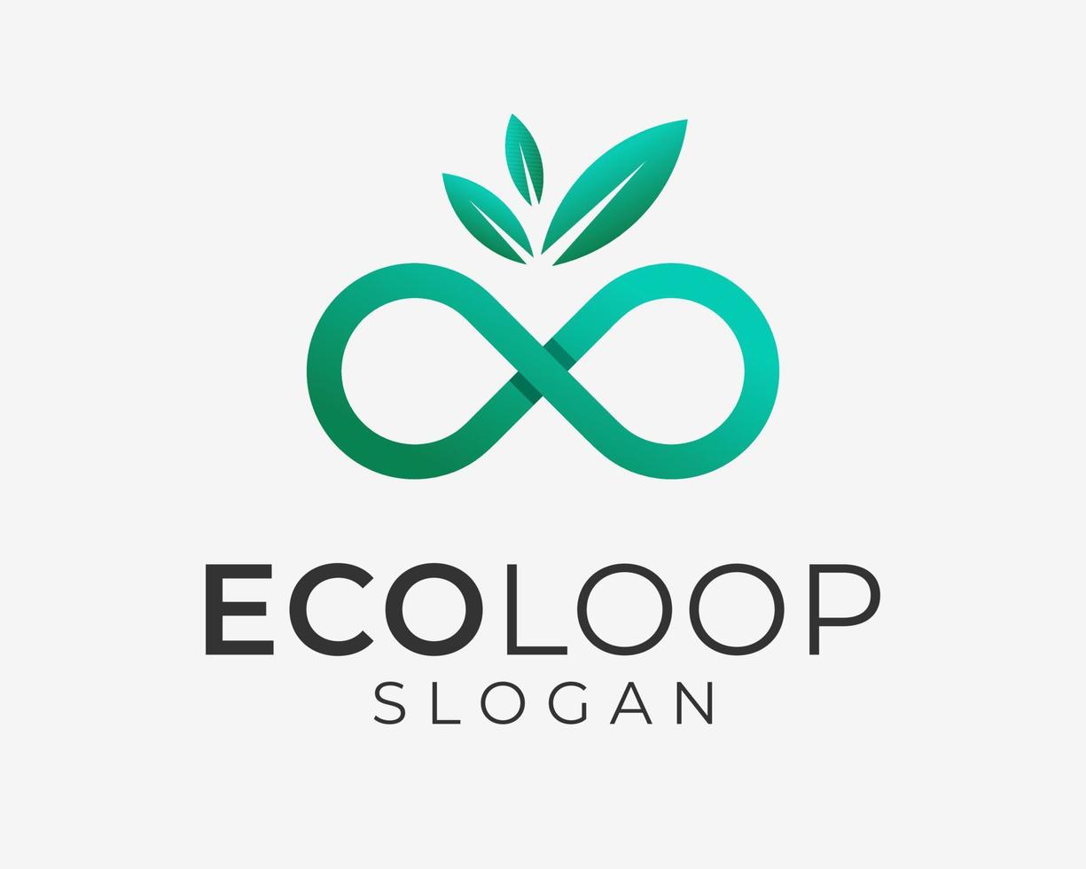 eco hoja verde entorno bioenergía sostenible bucle infinito ciclo infinito vector logo diseño