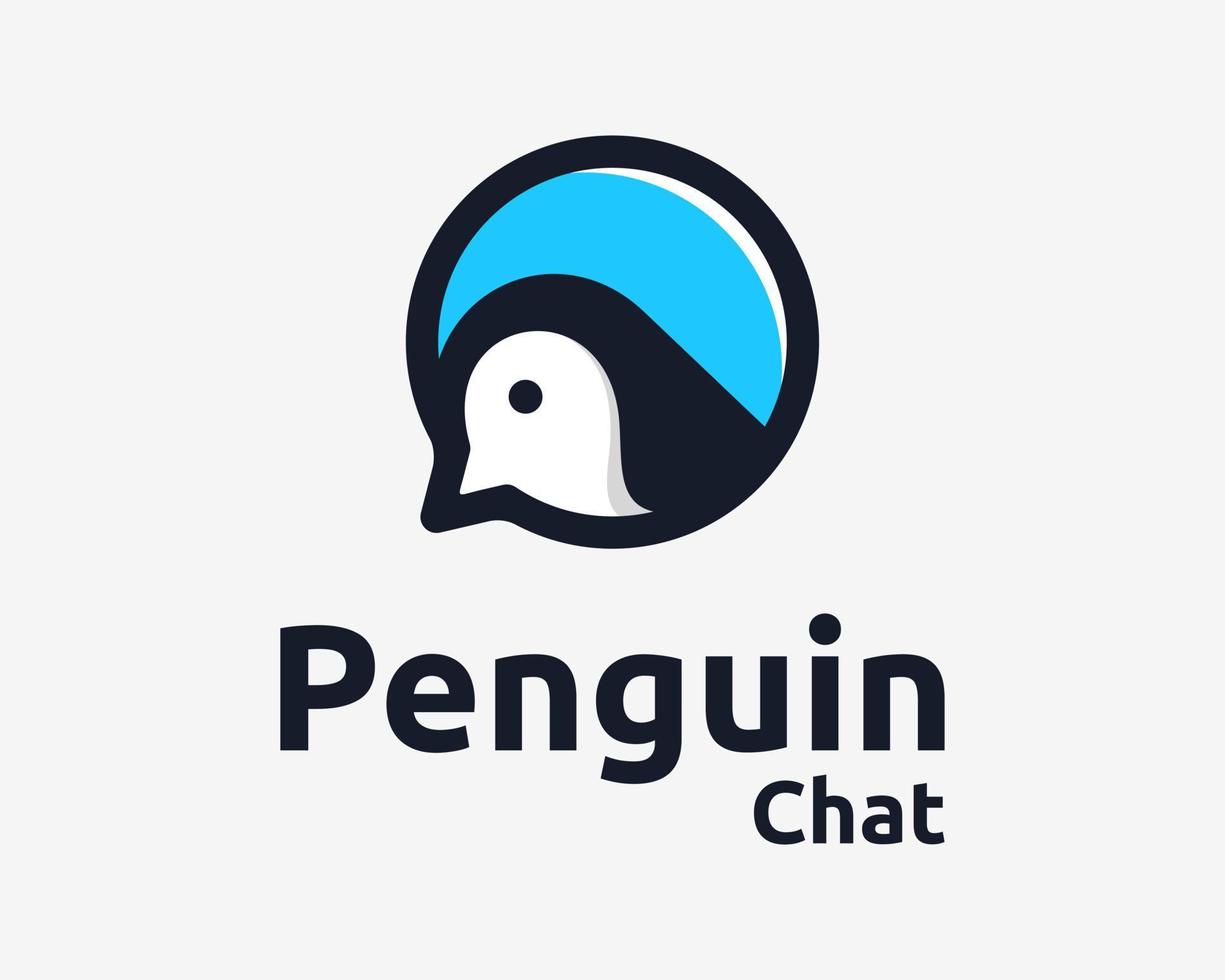 Penguin Cute Funny Cartoon with Bubble Chat Message Balloon Talk Smart Concept Vector Logo Design