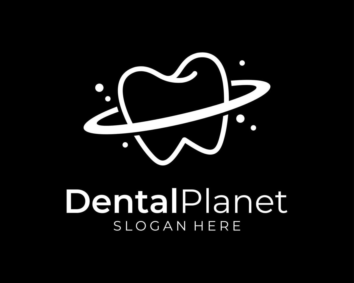 dentista diente dental odontología dientes dentadura planeta anillo órbita espacio cosmos vector plano diseño de logotipo