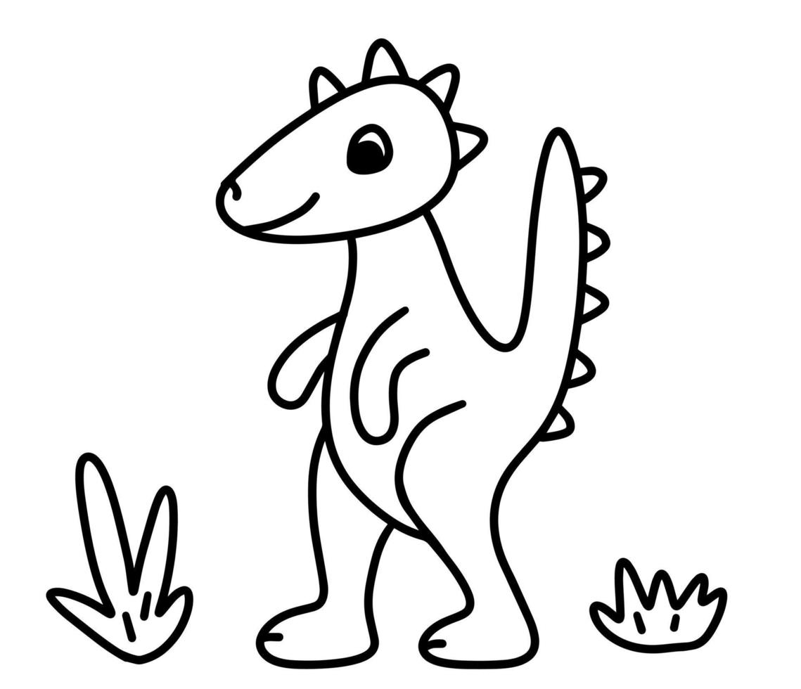 Cute dinosaur in outline doodle style vector