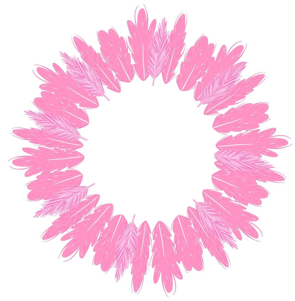 Circle frame with pink flamingo feathers vector