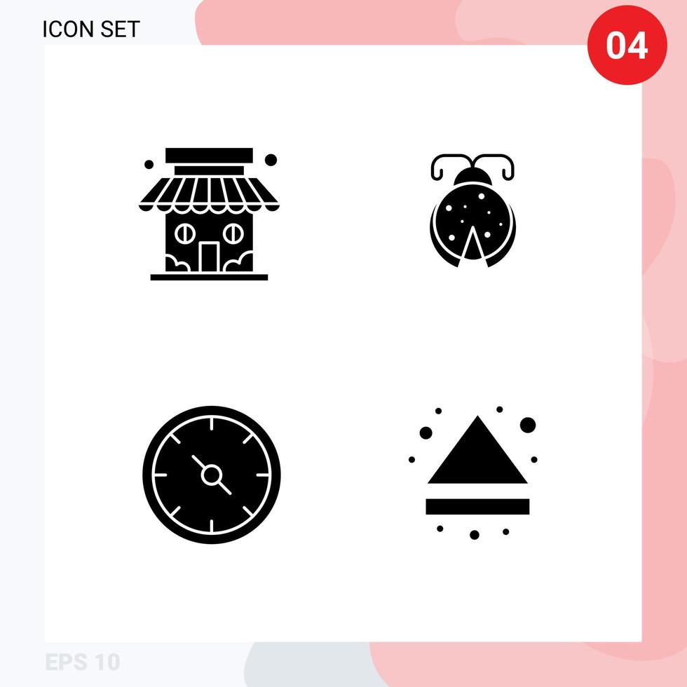 Set of 4 Modern UI Icons Symbols Signs for market compass store ladybird office Editable Vector Design Elements
