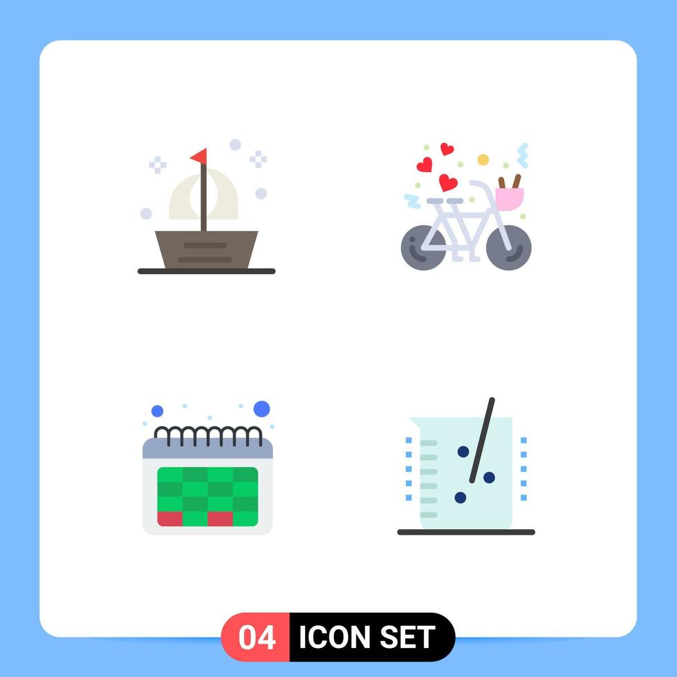 Group of 4 Flat Icons Signs and Symbols for boat love ship couple date Editable Vector Design Elements