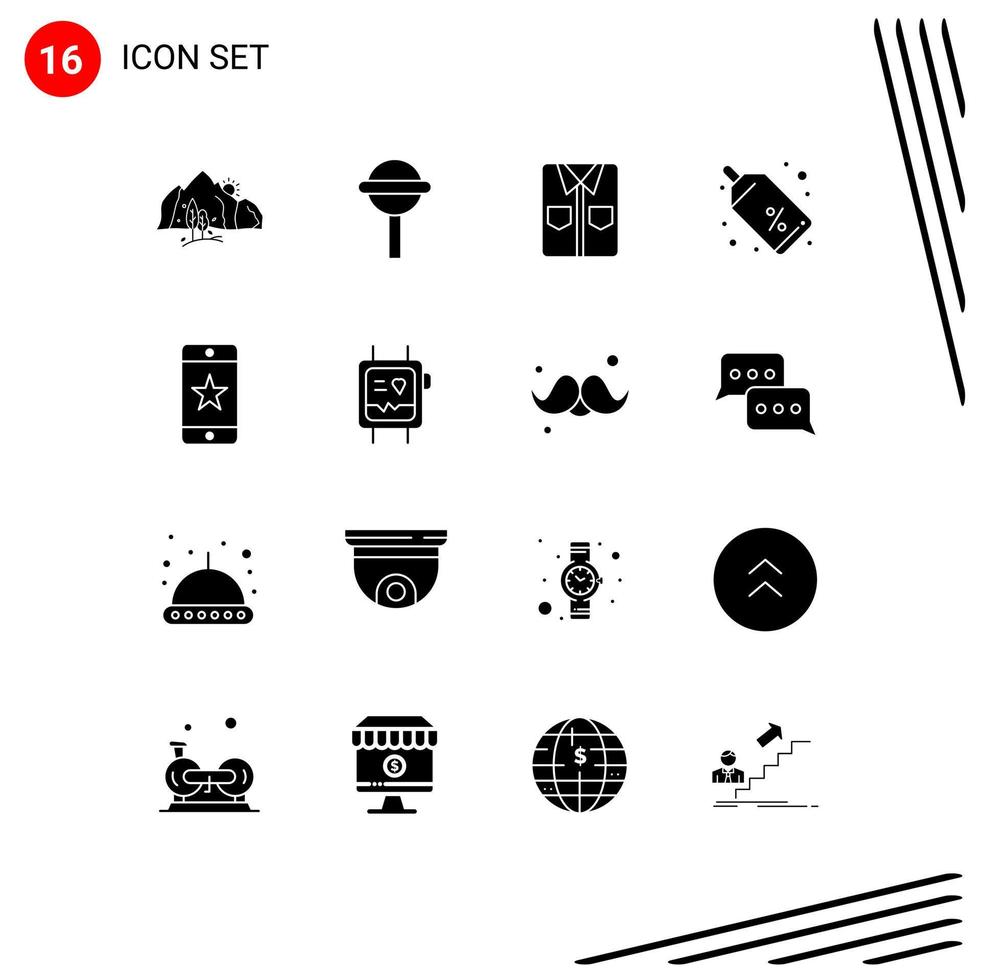 Set of 16 Commercial Solid Glyphs pack for award price tag clothes tag discount Editable Vector Design Elements