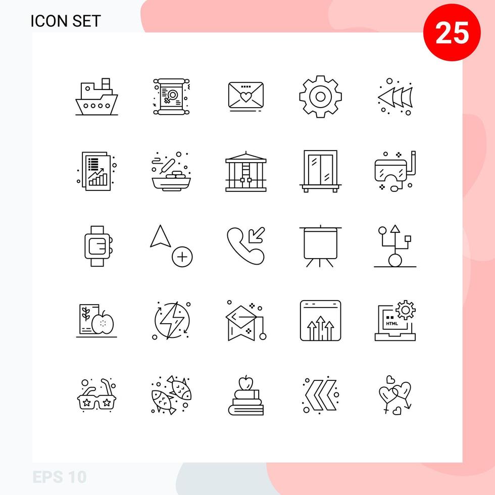 25 Universal Lines Set for Web and Mobile Applications left drawing women detail heart Editable Vector Design Elements