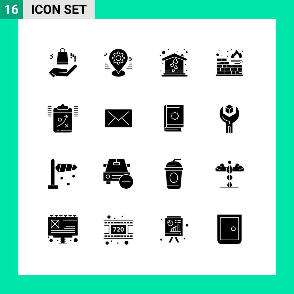 Modern Set of 16 Solid Glyphs and symbols such as tactic planning home clipboard firewall Editable Vector Design Elements