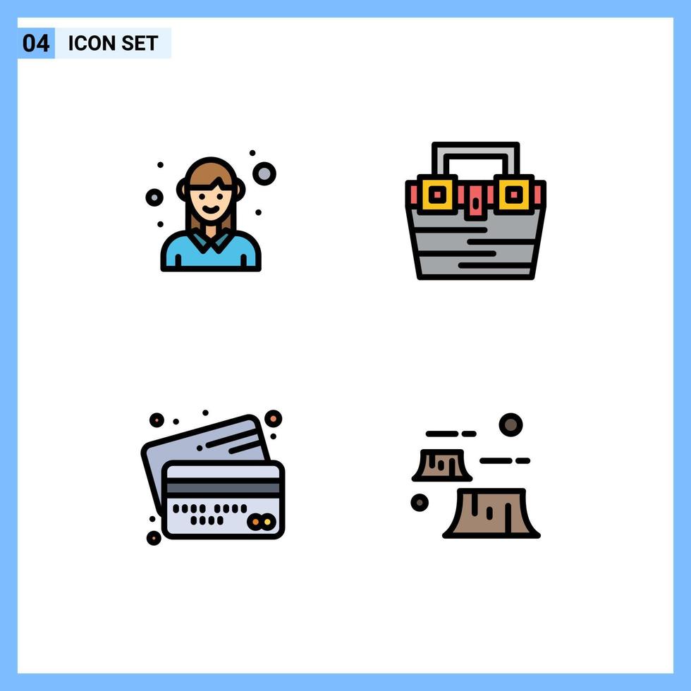 Set of 4 Modern UI Icons Symbols Signs for avatar toolkit woman box cards Editable Vector Design Elements
