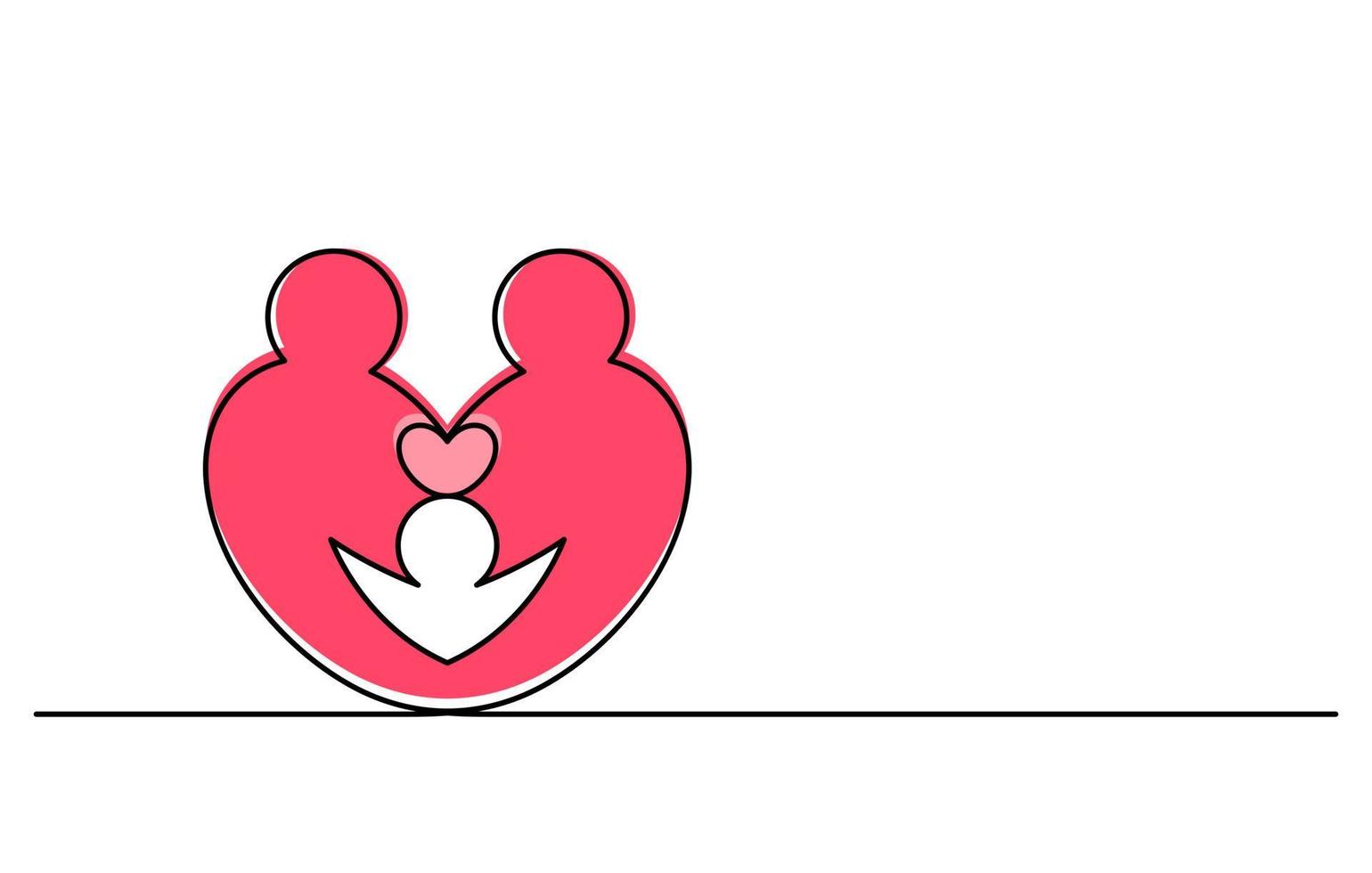 happiness family embracing concept in heart shape continuous line drawing vector