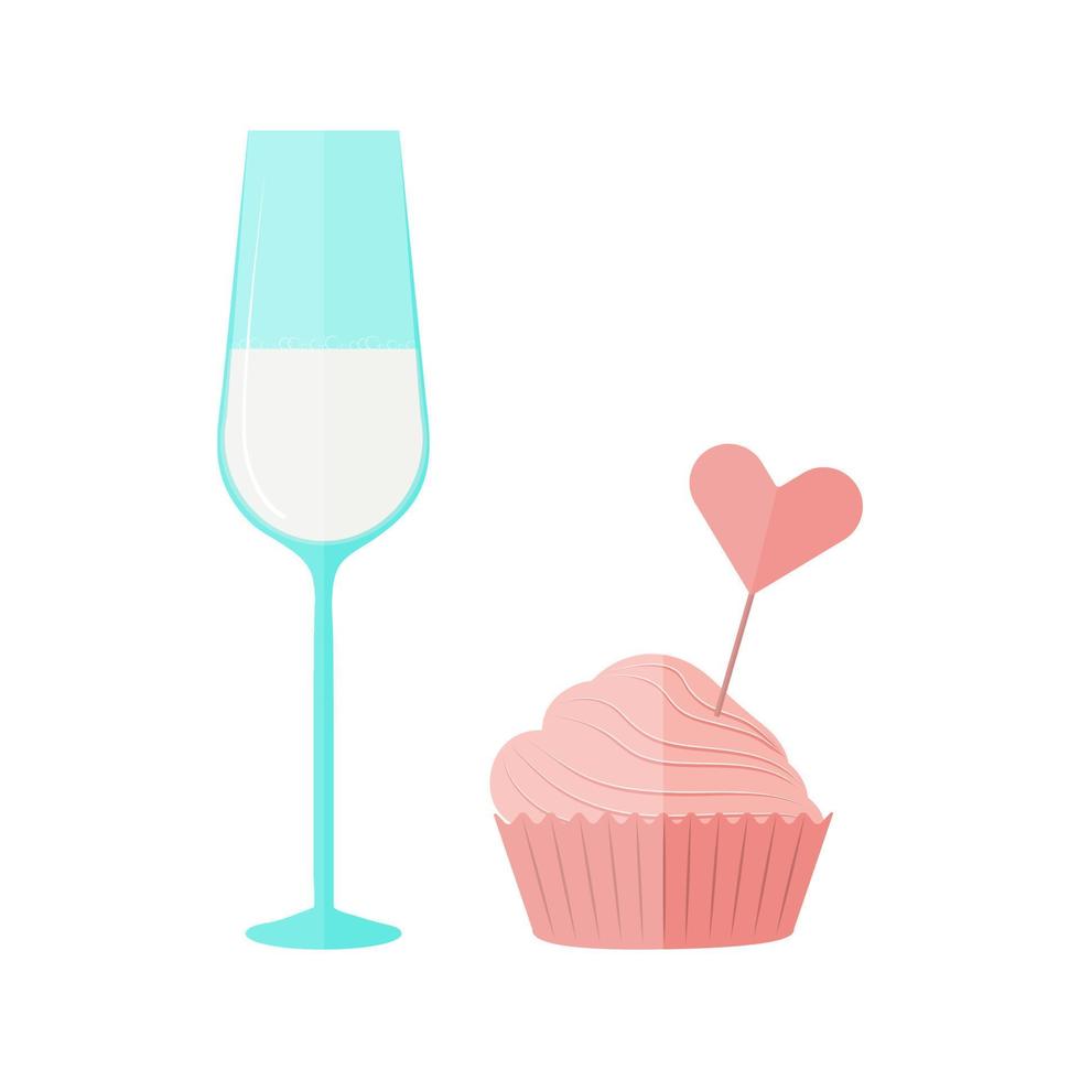 Valentine glass and cake colored vector