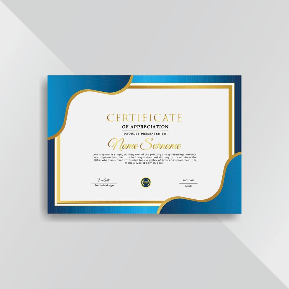 Professional and premium certificate template with golden geometric shapes vector