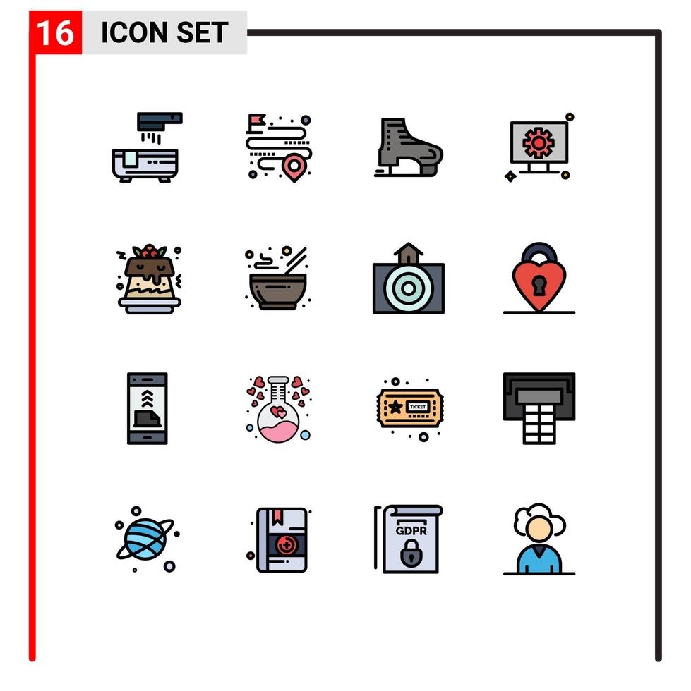 Group of 16 Modern Flat Color Filled Lines Set for cake setting alpine hardware scandinavia Editable Creative Vector Design Elements