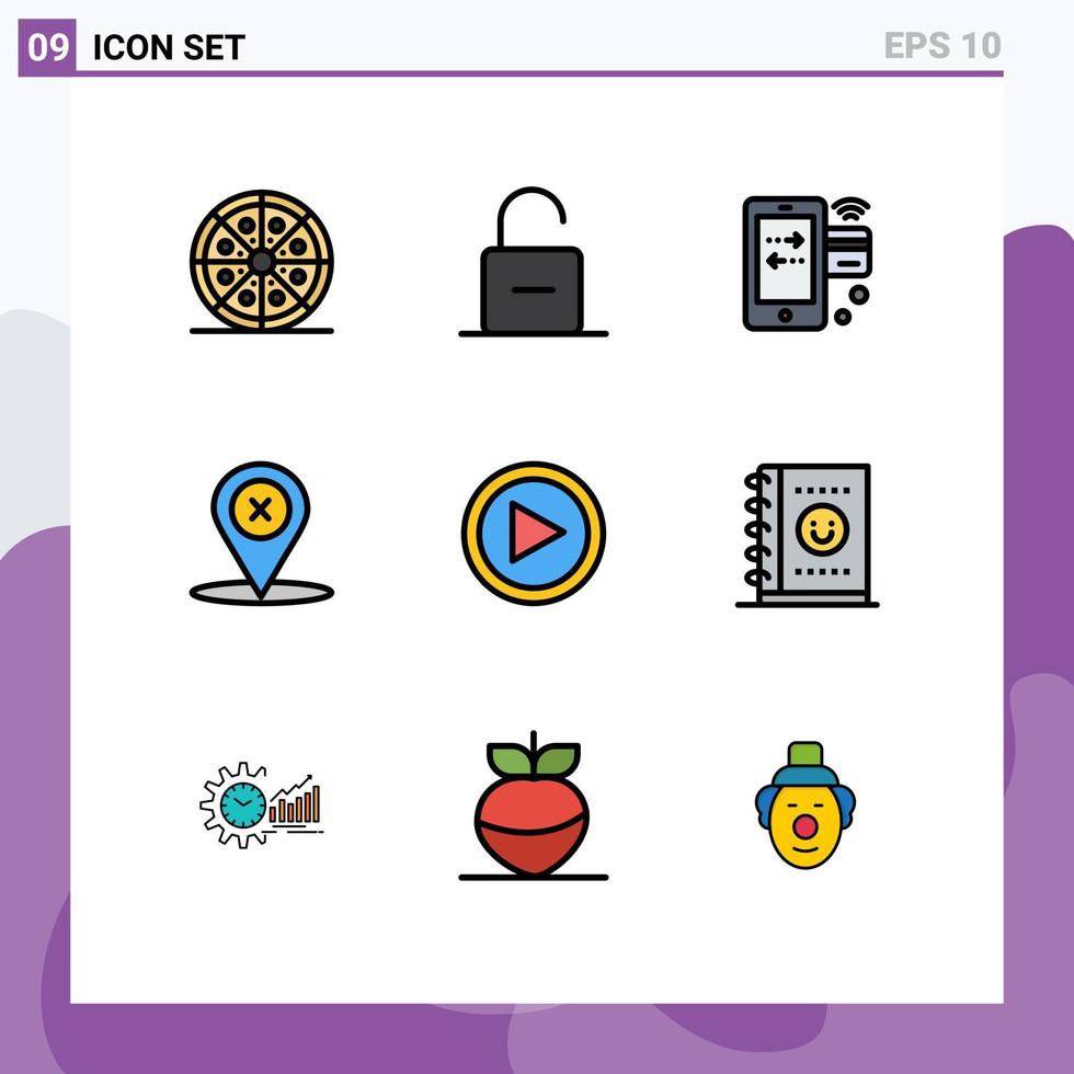 User Interface Pack of 9 Basic Filledline Flat Colors of place location security wifi internet Editable Vector Design Elements