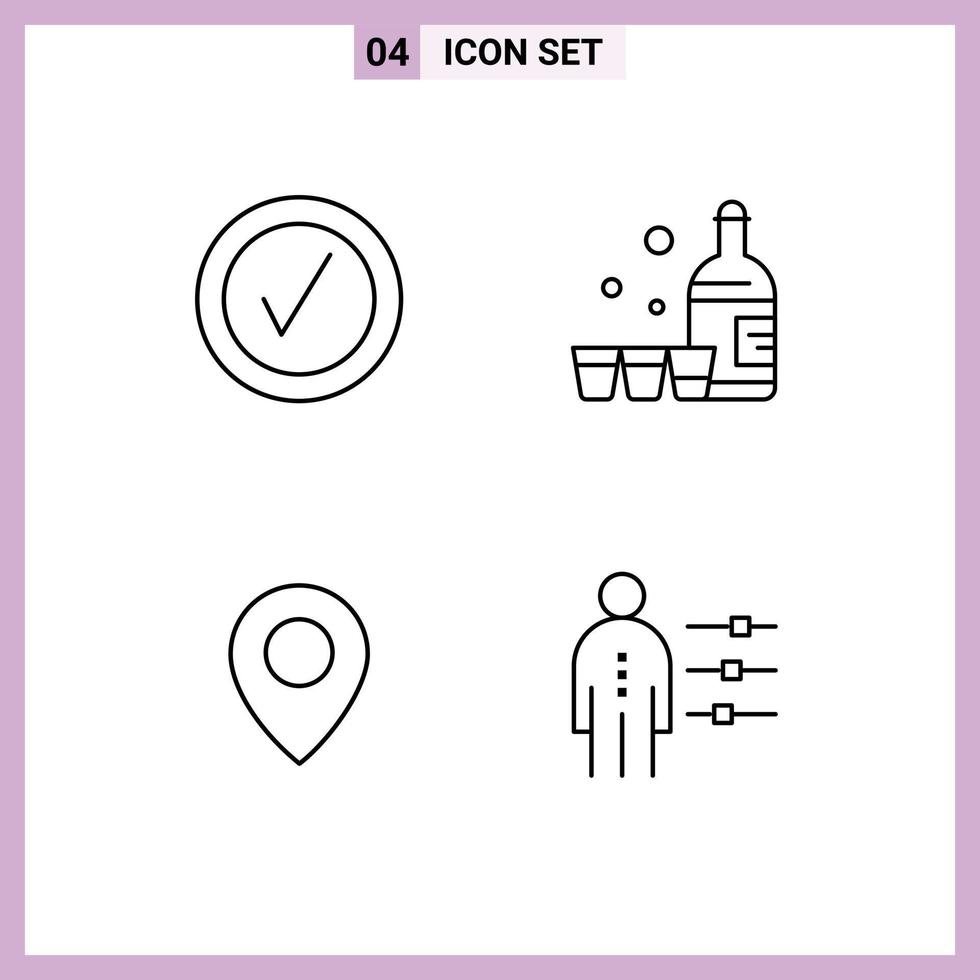 4 Universal Line Signs Symbols of checked map drink ireland employee Editable Vector Design Elements