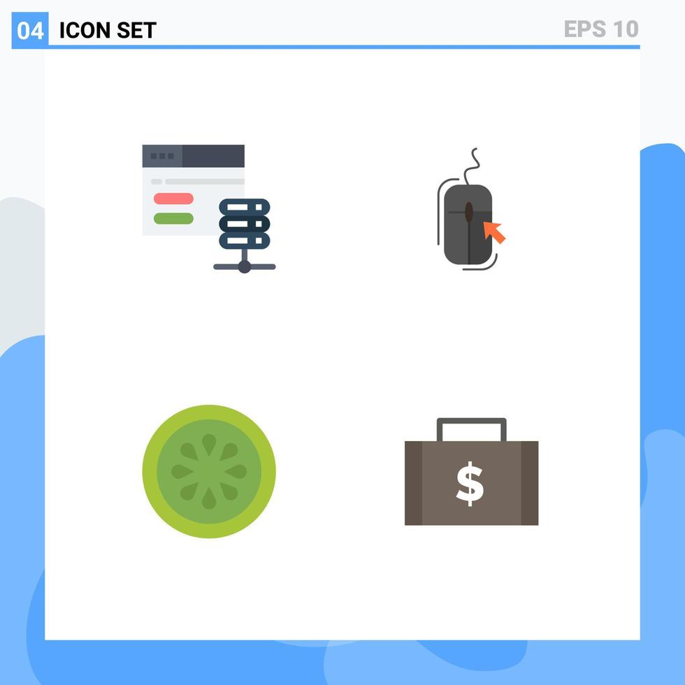 4 Thematic Vector Flat Icons and Editable Symbols of database cucumber web internet gorki Editable Vector Design Elements