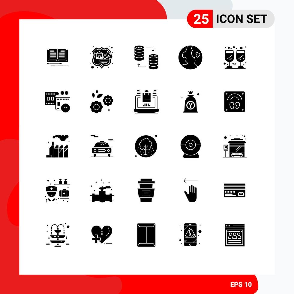 Solid Glyph Pack of 25 Universal Symbols of glass nature database globe share Editable Vector Design Elements