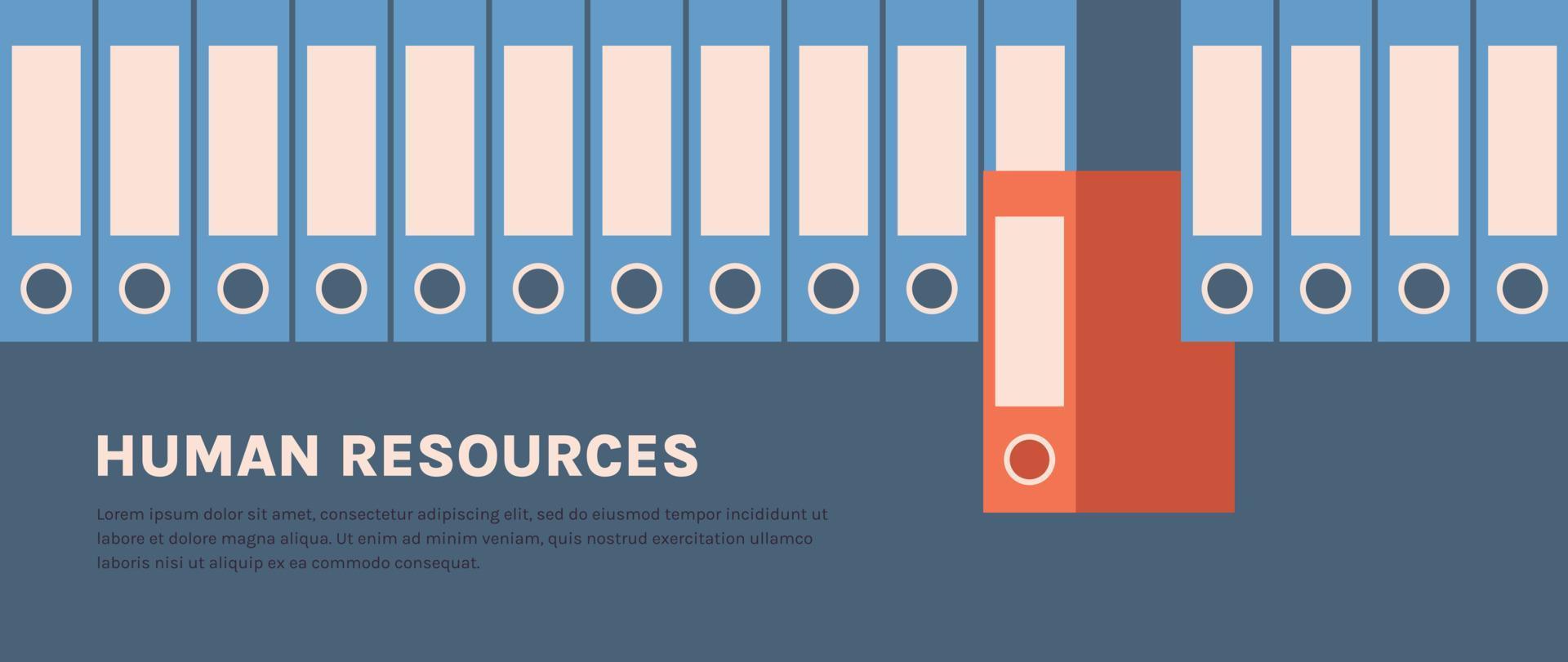 Hr manager and red folder in archive recruitment human resources copy space horizontal concept flat vector illustration.