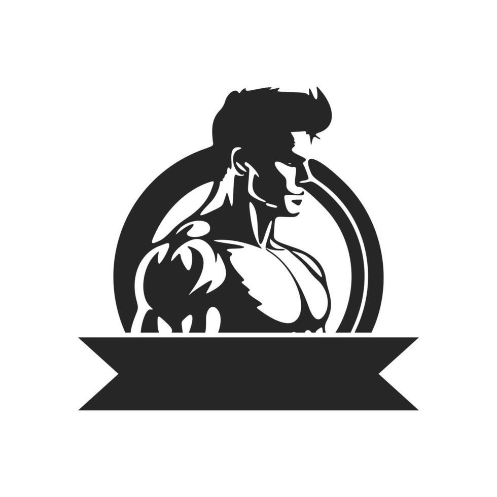 Minimalistic black and white logo with the image of a sports man. Good for the gym. vector