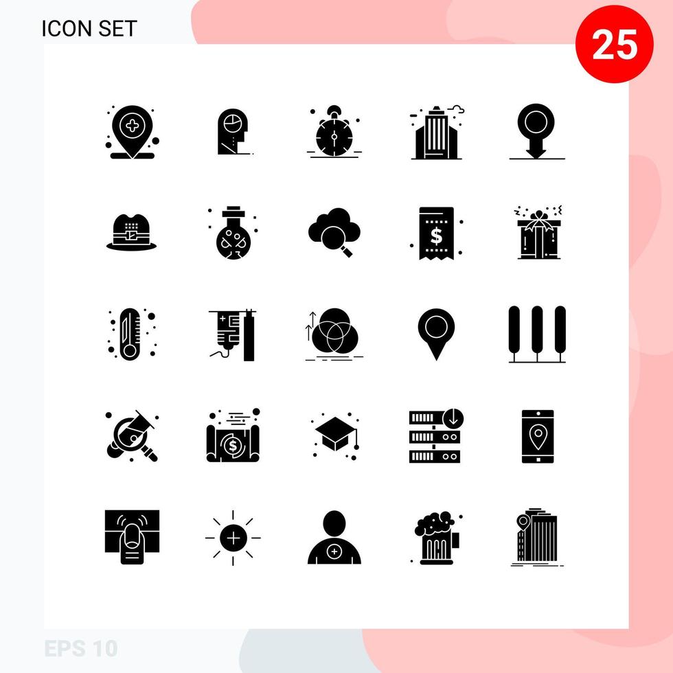 User Interface Pack of 25 Basic Solid Glyphs of human building alarm life alert Editable Vector Design Elements