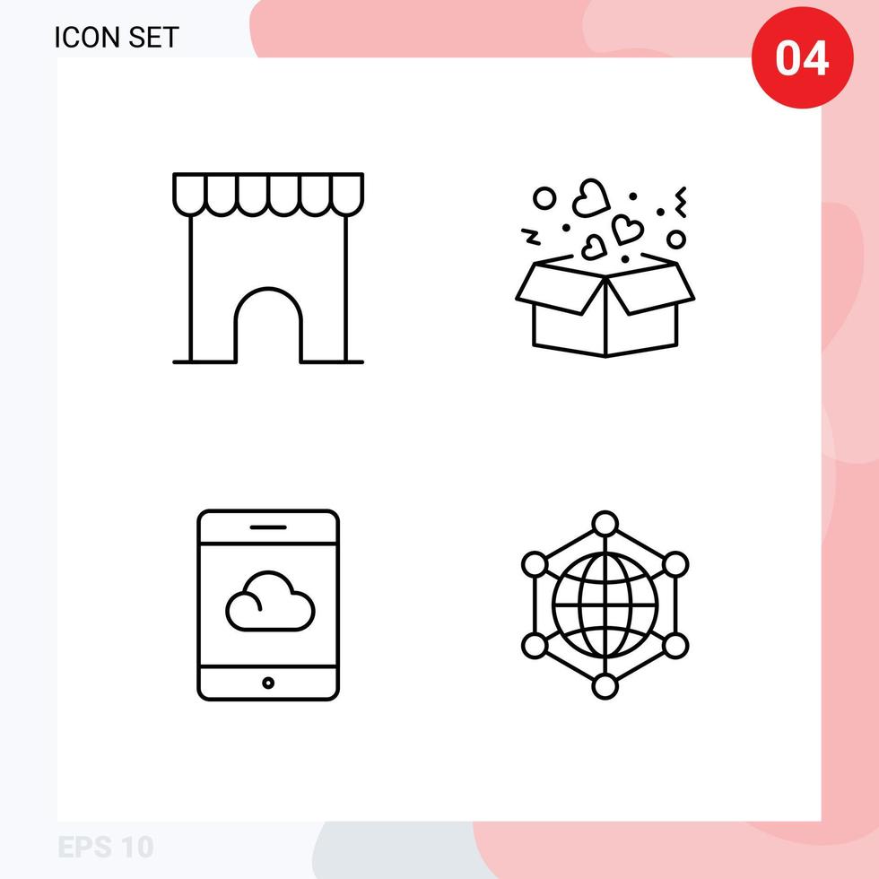 Universal Icon Symbols Group of 4 Modern Filledline Flat Colors of building cloud shop heart analytics Editable Vector Design Elements