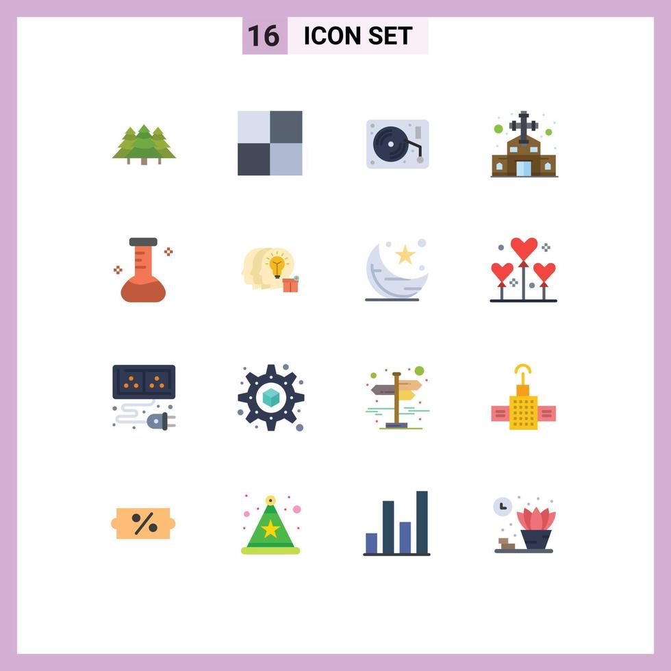 Set of 16 Modern UI Icons Symbols Signs for laboratory chemical art christian cross catholic Editable Pack of Creative Vector Design Elements