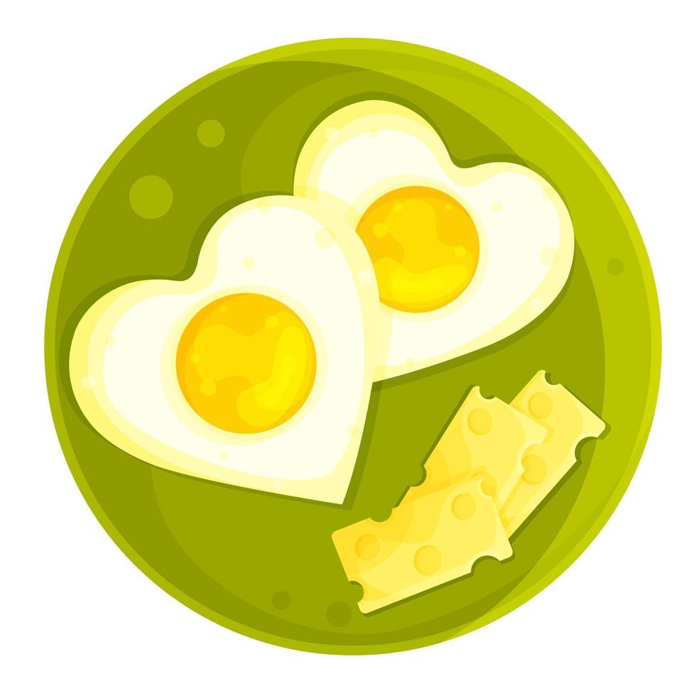 vector illustration romantic breakfast scrambled eggs with cheese, valentines day, hand drawing
