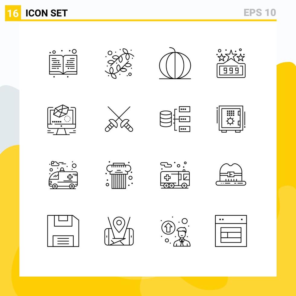 16 Universal Outlines Set for Web and Mobile Applications modeling animation nature game high score Editable Vector Design Elements
