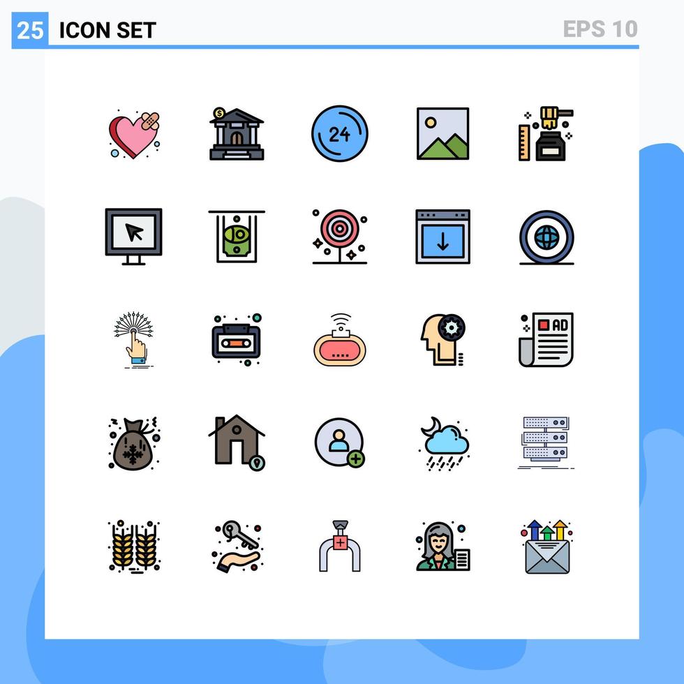 paquete de 25 modernos signos y símbolos de colores planos de línea rellena para medios de impresión web como imagen de miel en cualquier momento imagen contáctenos elementos de diseño de vectores editables