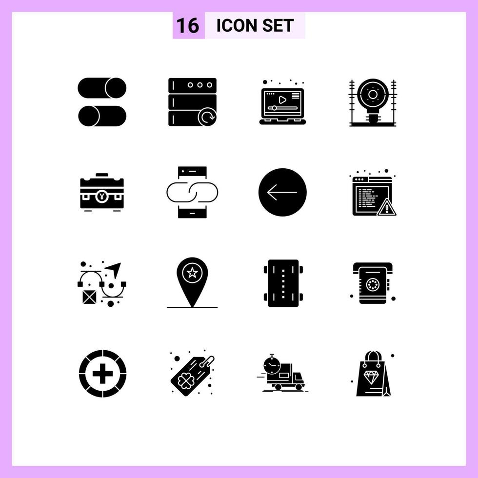 Editable Vector Line Pack of 16 Simple Solid Glyphs of bag generation media engineering define Editable Vector Design Elements