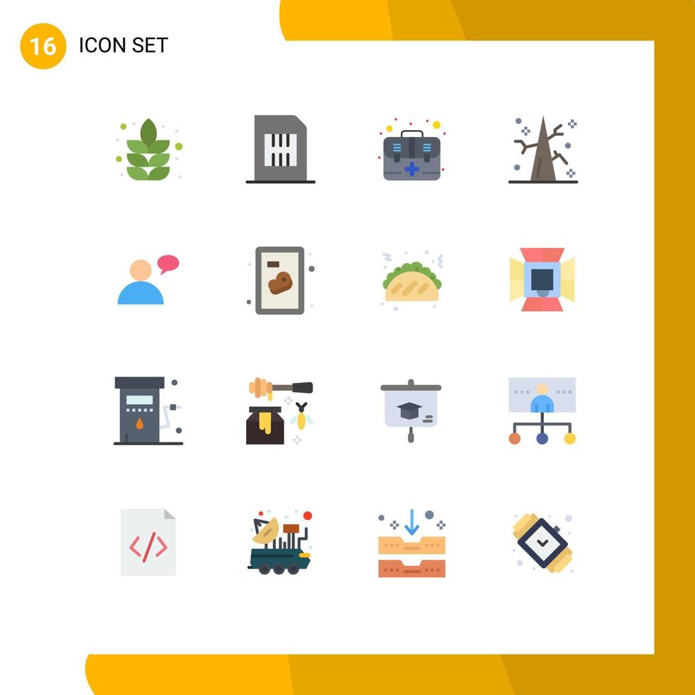 Modern Set of 16 Flat Colors and symbols such as chatting winter aid tree autumn Editable Pack of Creative Vector Design Elements