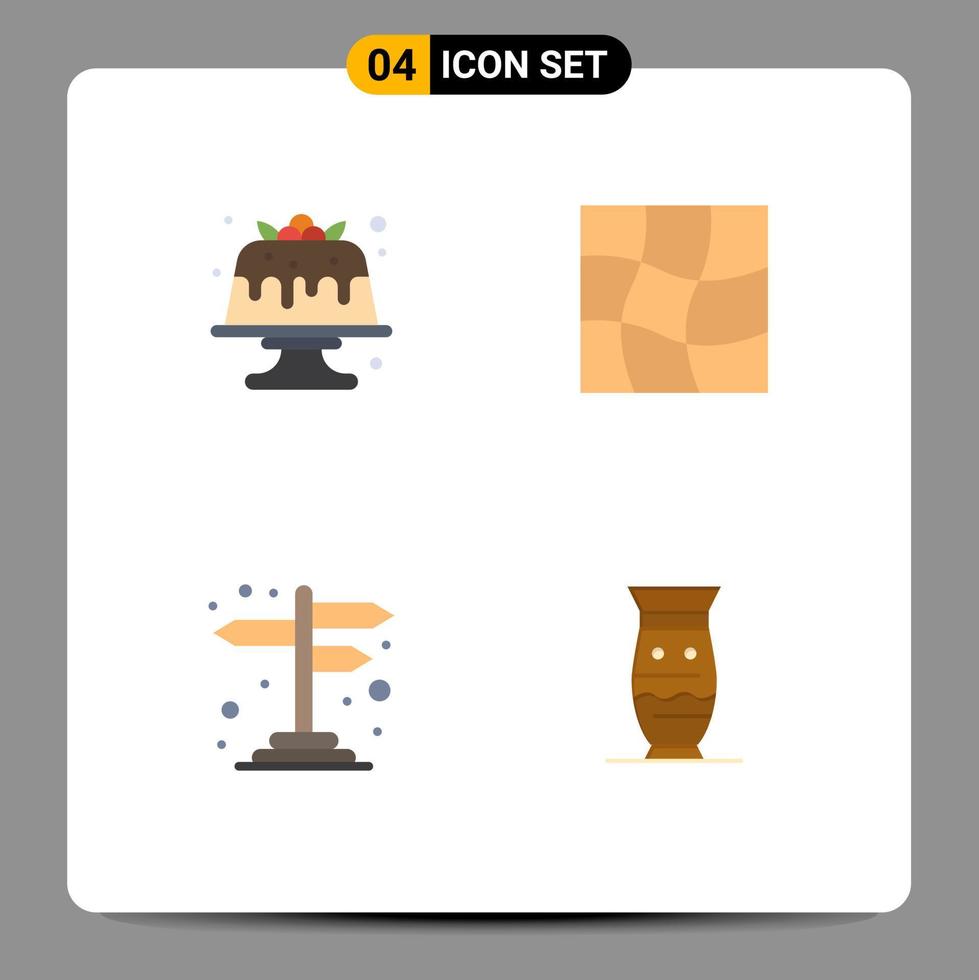 4 Universal Flat Icons Set for Web and Mobile Applications bakery navigation food mesh cross road Editable Vector Design Elements