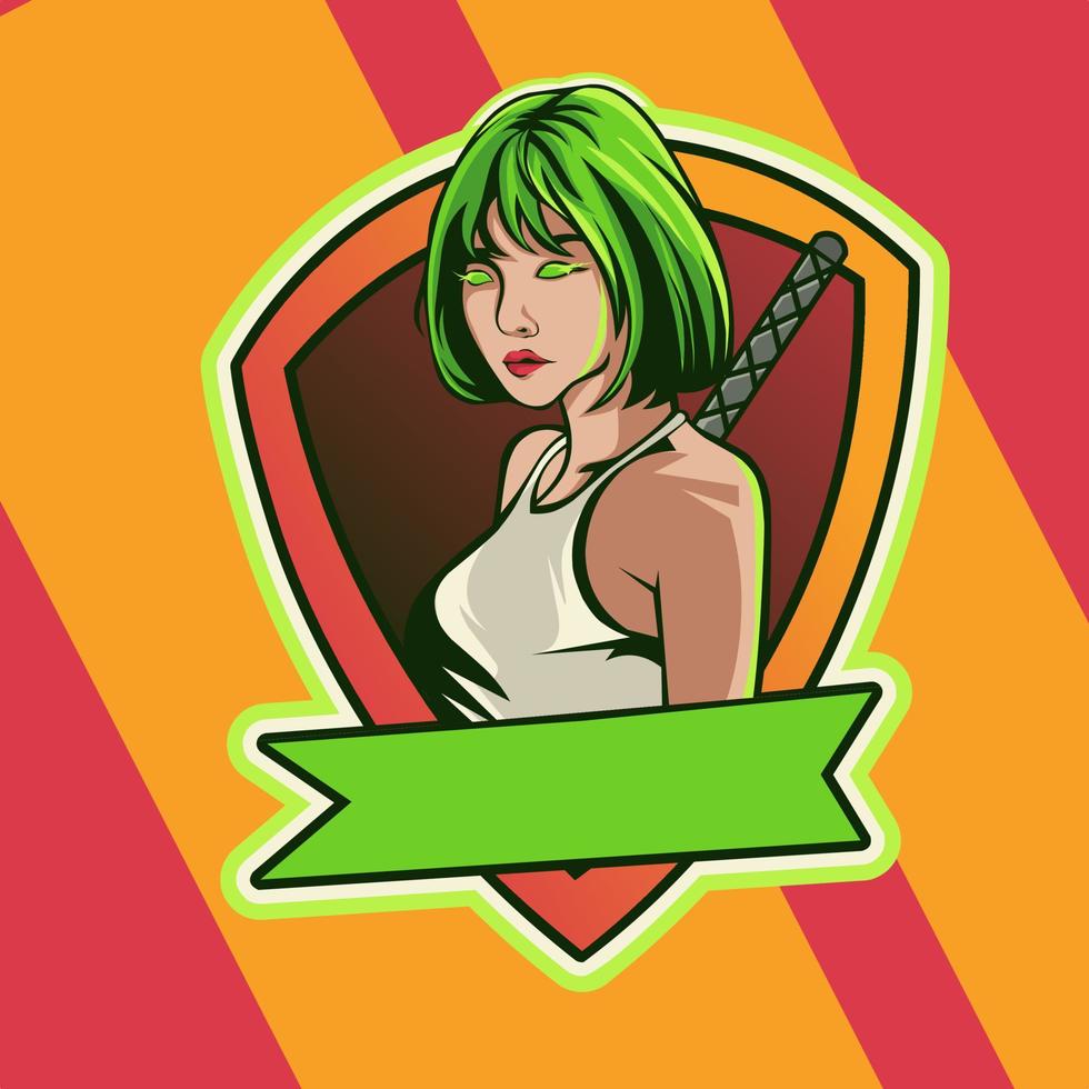 ilustración vectorial, hermoso logotipo de esport de personaje femenino, muy adecuado para el juego de escuadrón de logotipos, la comunidad y el esport de juegos en equipo vector