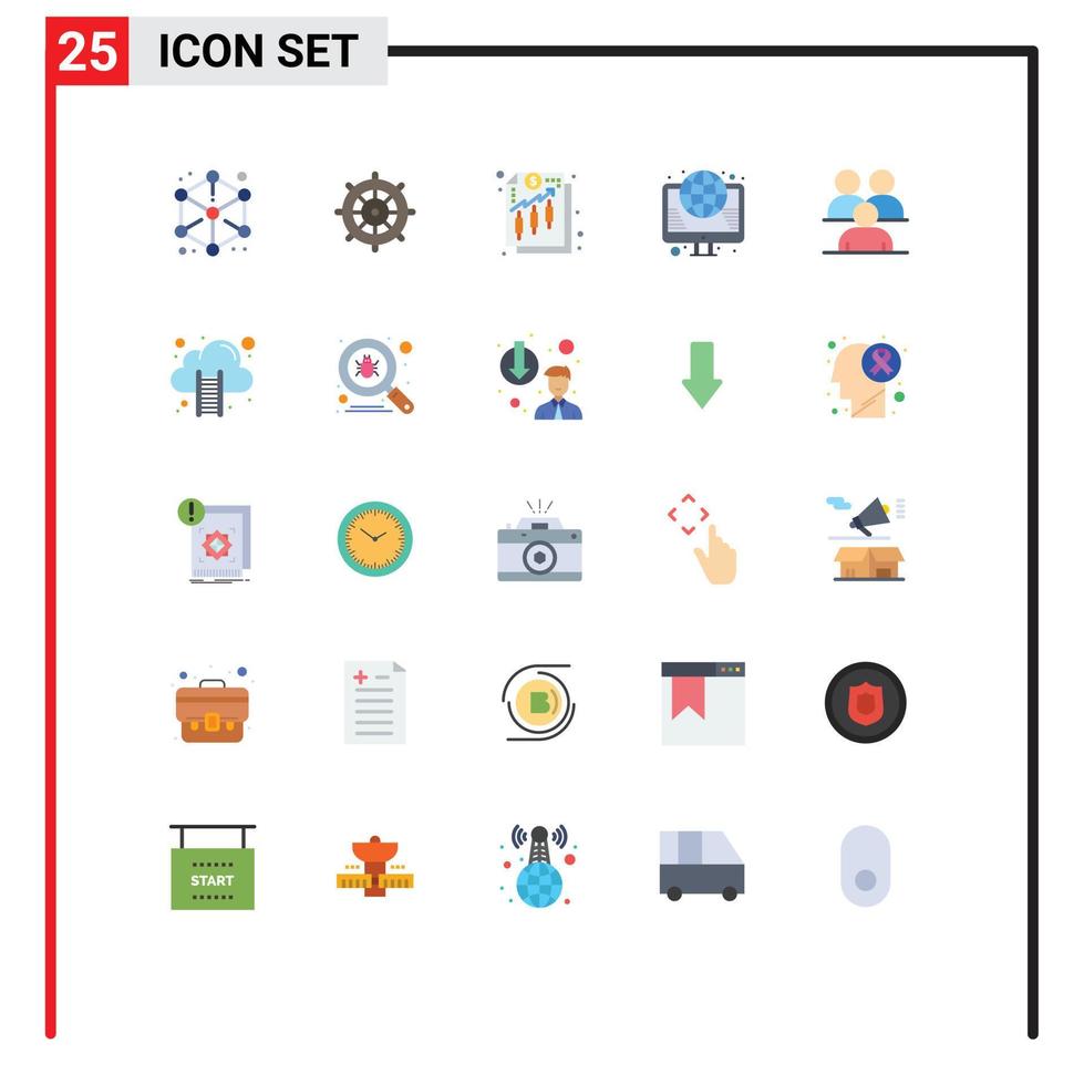 Universal Icon Symbols Group of 25 Modern Flat Colors of web internet steering the boat hosting money Editable Vector Design Elements