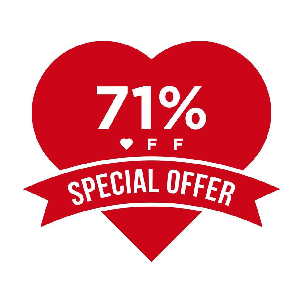 71 Percent OFF Sale Discount Promotion Banner. Special Offer, Event, Valentine Day Sale, Holiday Discount Tag Vector Template