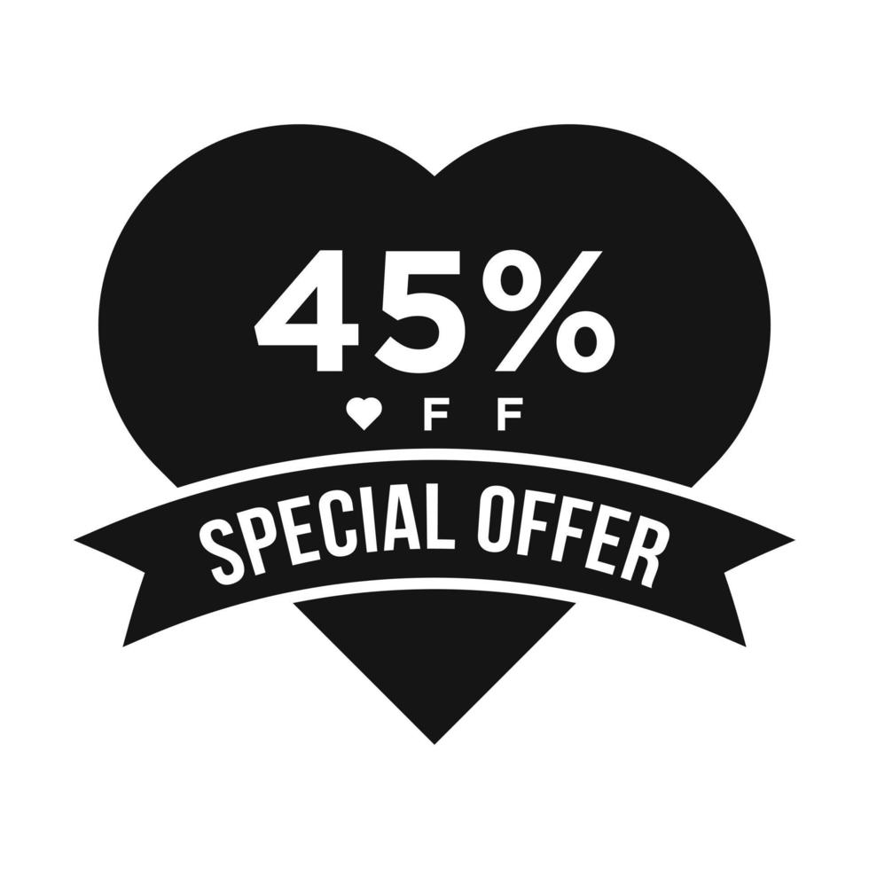 45 Percent OFF Sale Discount Promotion Banner. Special Offer, Event, Valentine Day Sale, Holiday Discount Tag Vector Template