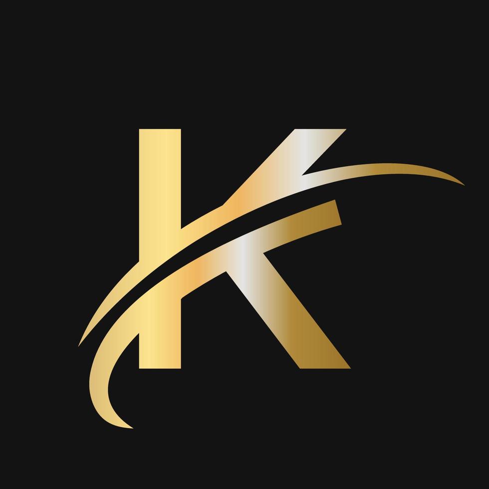Initial letter K logo design with swoosh sign logotype based alphabet business logo vector