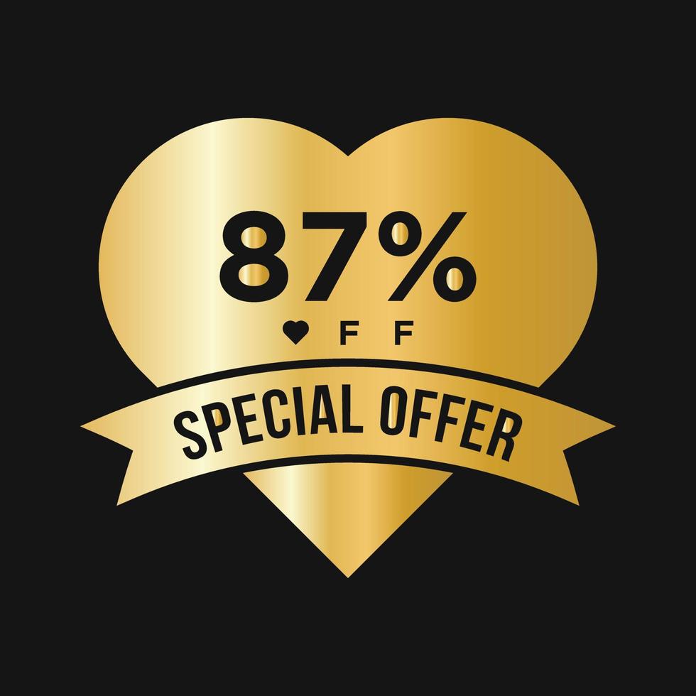 87 Percent OFF Sale Discount Promotion Banner. Special Offer, Event, Valentine Day Sale, Holiday Discount Tag Template vector