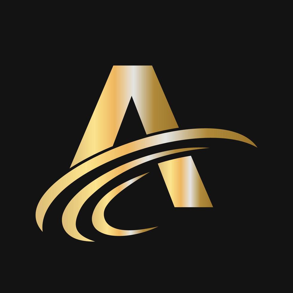 Initial letter A logo design with swoosh sign logotype based alphabet business logo vector