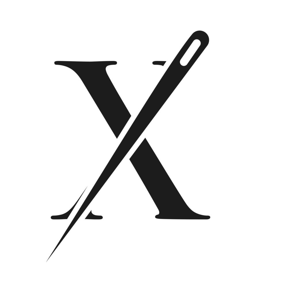 Initial Letter X Tailor Logo, Needle and Thread Combination for Embroider, Textile, Fashion, Cloth, Fabric, Golden Color Template vector