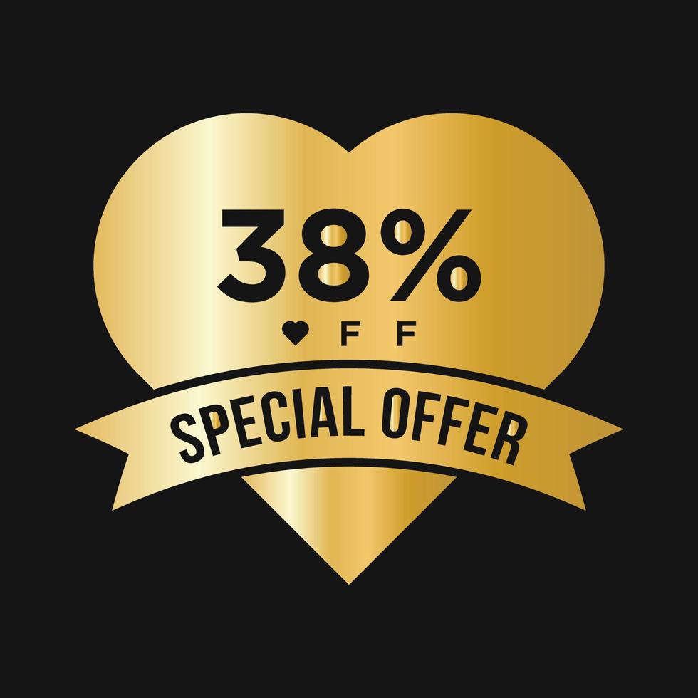 38 Percent OFF Sale Discount Promotion Banner. Special Offer, Event, Valentine Day Sale, Holiday Discount Tag Template vector